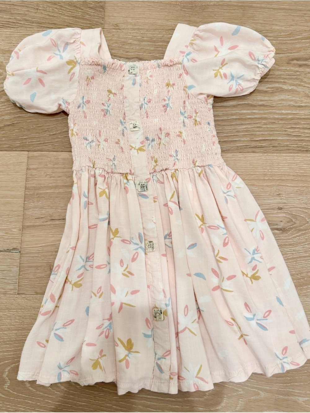 Jessica Simpson Girls Pink Floral Smocked Puff Sleeve Dress Size 6X